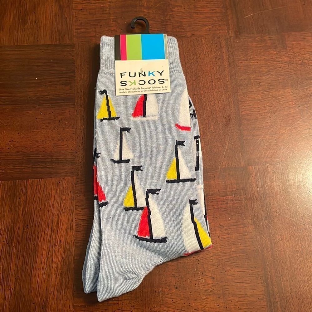 Funky Socks Sailboat Sock Shoe Size 6-12 New Boat Sailing